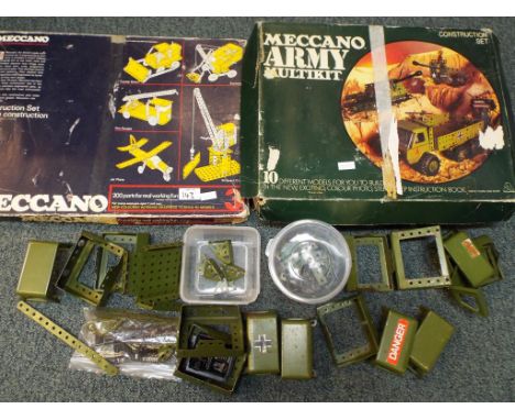 Meccano - a boxed Meccano army multi-kit construction set and a Meccano construction set No.3 in original box