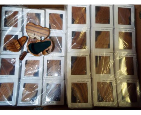 Unused Retail Stock -  a large quantity of carved wooden heart shaped trinket boxes with a puzzle mechanism (60)