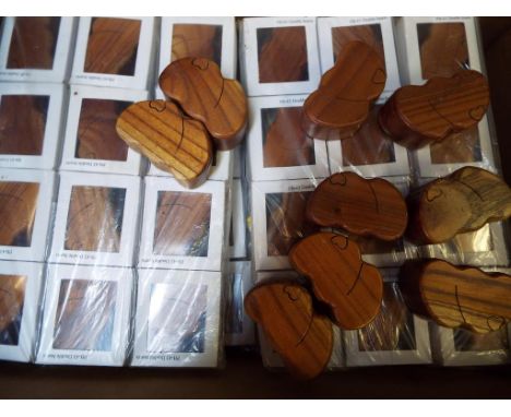 Unused Retail Stock - a large quantity of carved wooden heart shaped trinket boxes with a puzzle mechanism (57)