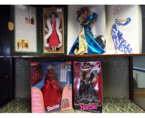 Barbie - four Barbie Dolls to include Very Velvet Barbie 20528, Golden Winter 10684, Hallmark Holiday Voyage Barbie 18651 and