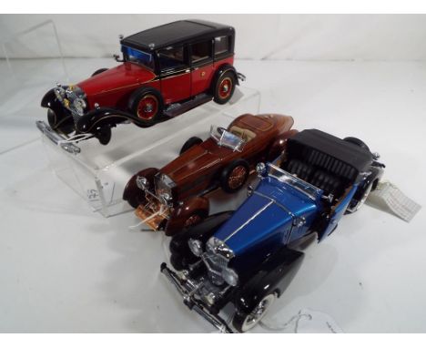 Franklin Mint - three unboxed model motor vehicles by Franklin Mint to include the 1933 Duesenberg J Victoria, 1924 Hispano -
