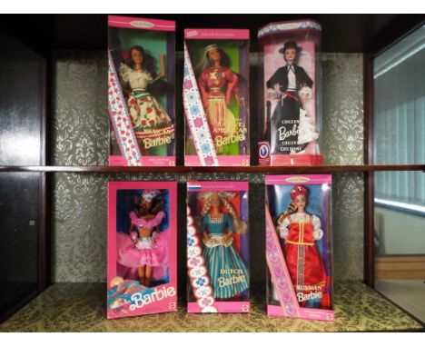 Barbie - six Dolls of the World by Barbie Mattel to include Brazilian, third edition Native American, Dutch, Chilean, Russian