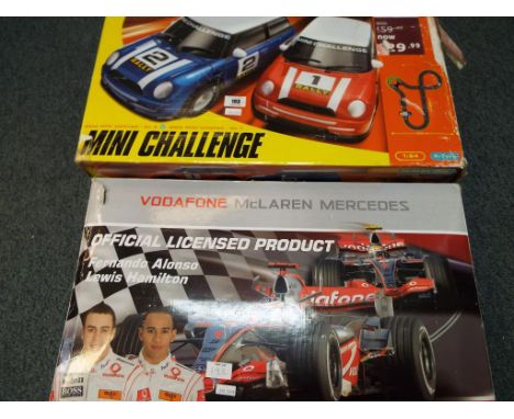 Scalextric - a Micro Scalextric Mini Challenge, boxed and a Micro Scalextric 1:64 scale Vodafone Maclaren Mercedes, boxed (2)