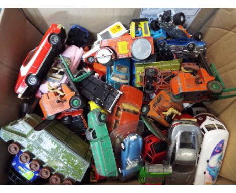 Diecast - a box of predominantly playworn diecast model motor vehicles to include Corgi, Dinky, Britains, Matchbox, Solido an