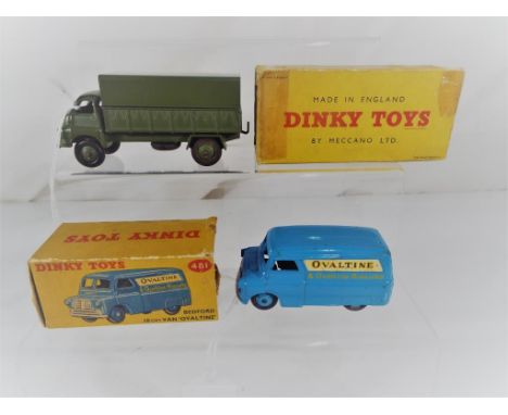 Dinky Toys - A Dinky Toys # 481 Bedford 10 cwt Van "Ovaltine". Blue body and hubs with "Ovaltine & Ovaltine Biscuits" decals,