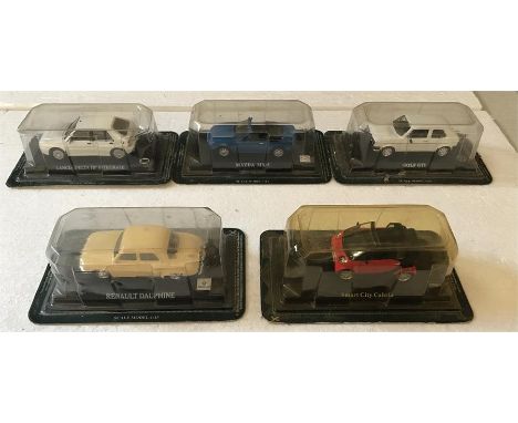 Five die cast scale models to include Renault Dauphine, Smart City Cabrio, Golf GTI, Mazda MX-5 and Lancia Delta HF Integrale
