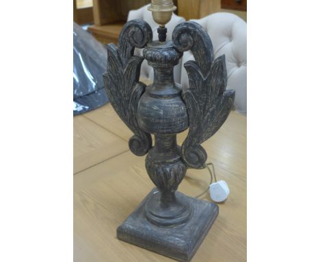 A modern carved wooden table lamp - Height 56cm - working order