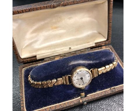 TWO LADIES VINTAGE WRIST WATCHES, one in fitted case; along with a gold plated Hunter pocket watch, a wrist strap, two medals