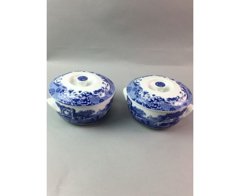 SPODE BLUE AND WHITE PART BREAKFAST SERVICE, including bowls, two lidded tureens, jugs, etc