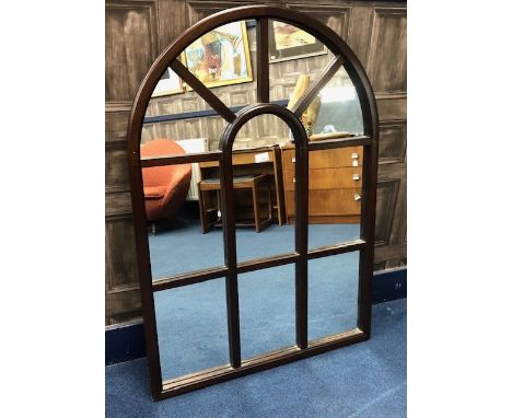 LARGE MAHOGANY FRAMED MIRROR AND EMBROIDERED FIRE SCREEN, along with a pair of gilt framed Medici type prints and a contempor