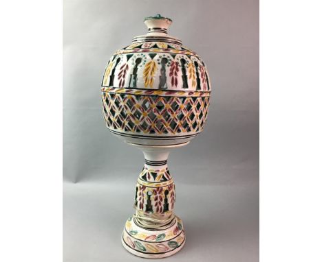 CERAMIC TABLE LAMP, along with two Lladro figures and a model of a ship