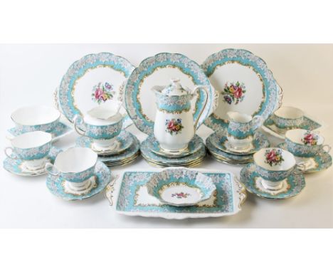 A Royal Albert 'Enchantment' pattern tea service, 48 pieces, to include three sandwich platters, milk jug, hot water jug, cre