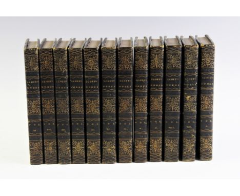 DECORATIVE BINDINGS: SCOTT (SIR WALTER), SCOTT'S WORKS, 12 vols, full blue leather, gilt and embossed decoration to covers an