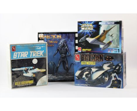 A collection of boxed unmade science fiction plastic kits, comprising; A Halcyon Movie Classics 1:9 scale Aliens Alien Warrio
