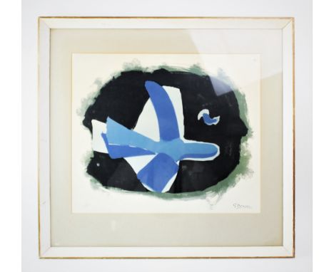 After Georges Braque (1882?1963),  Limited edition lithographic print on paper,  'L'oiseau Bleu Au Fond Noir',  Indistinctly 