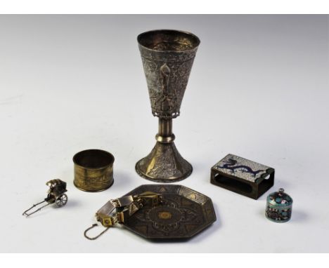 A selection of Chinese and Asian objects of virtue, to include a small cloisonne enamel lidded jar, an enameled matchbox slee