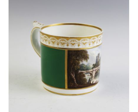 A Bloor Derby Porter mug, circa 1820, decorated in the manner of Daniel Lucas with a view of Derby, 11.5cm high 