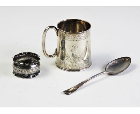 A Victorian silver cup by Harrison Brothers &amp; Howson, Sheffield 1891, of tapering cylindrical form with c-shaped handle, 