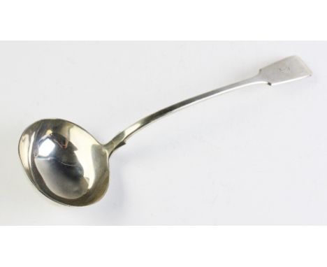A Victorian silver ladle by Chawner &amp; Co, London 1838, of plain polished form with monogrammed initial 'J' to fiddle patt
