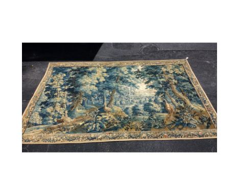 18th Century Flemish Tapestry. Woven in wools and silks, depicting birds in a wooded landscape. Fabric backing. Unsigned. Typ