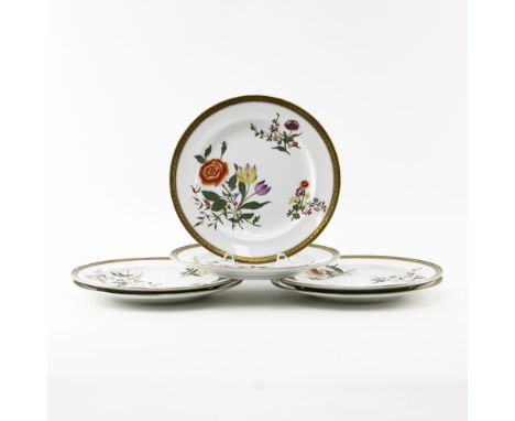 Set of Ten (10) Royal Worcester Gillman Collamore & Co. Porcelain Plates. Decorated with flower motif and gilt laced trim. St