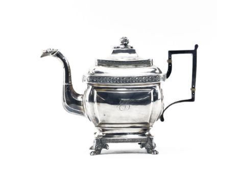 Joseph Lownes, American (1758-1820) Circa 1800s Philadelphia, Pennsylvania Coin Silver Teapot. Floral repousse trim, monogram