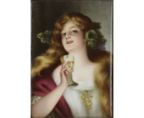 19/20th Century German Hutschenreuther KPM Hand Painted Portrait Plaque in Florentine Frame. Signed Ros lower right, Hutschen