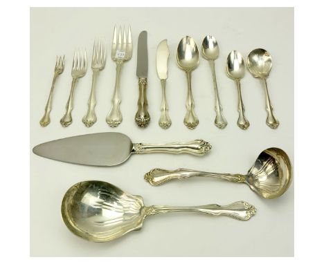 Sixty-One (61) Pieces  Westmorland George and Martha Sterling Silver Flatware. Includes: 7 forks, 5 salad forks, 1 cocktail f