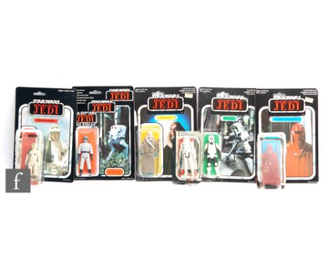 Six&nbsp;Star Wars Return of the Jedi 3 3/4 inch action figures, all complete with accessories and original bubbles, comprisi