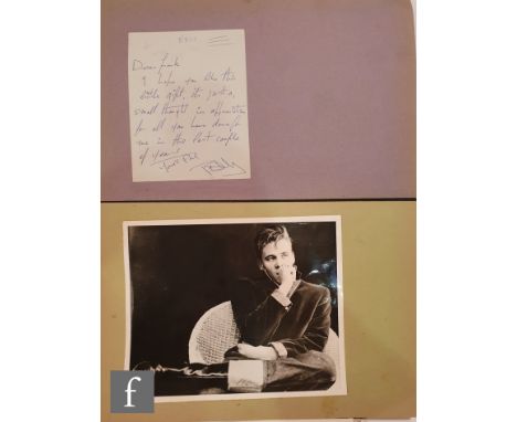 A 1930s to 60s music scrapbook, to include a signed letter dated 1961 and original black and white photograph of Billy Fury, 