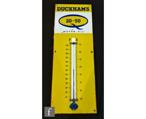 A Duckhams 20-50 enamel motor oil sign, 92cm x 33cm. 