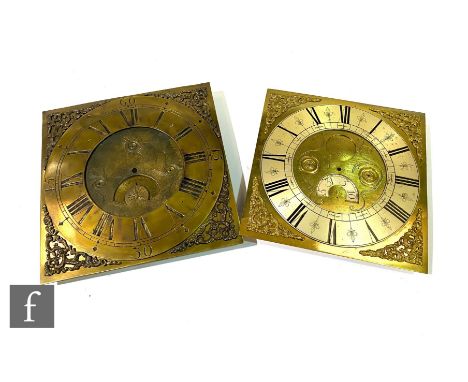 A late 18th and early 19th Century brass longcase clock dial with date aperture and silvered chapter ring inscribed William H