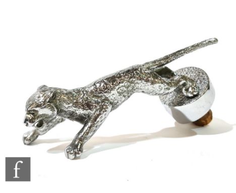 A Desmo Jaguar leaping panther car mascot, stamped Desmo and Copyright to the dome base, length 20cm. 