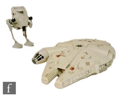 A collection of Palitoy Star Wars Return of the Jedi vehicles, comprising Millennium Falcon with box, Scout Walker with box a