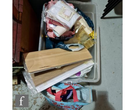 A collection of various dolls house accessories, to include light fixtures, bedding, wallpaper, flooring and various material