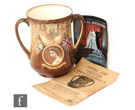 A Royal Doulton limited edition loving cup commemorating the Coronation of Her Majesty Queen Elizabeth II, Jun 2nd 1953, numb