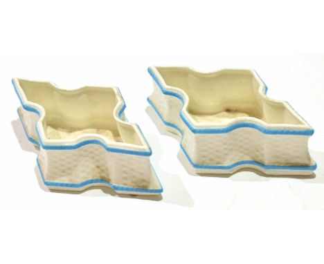 Pair of Grainger Worcester pin trays of basket form within blue borders (2)  