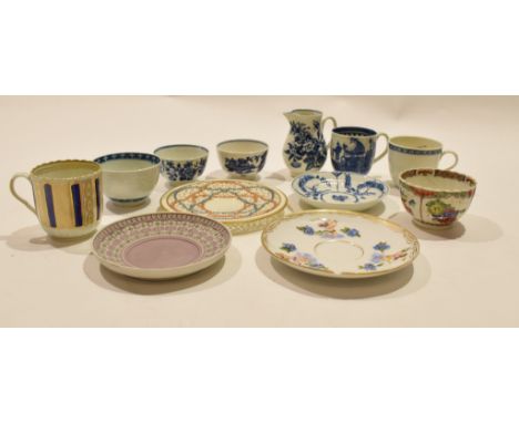 Group of 18th century English porcelain including Worcester tea bowls and saucers, further Worcester tea bowl with the Jabbaw