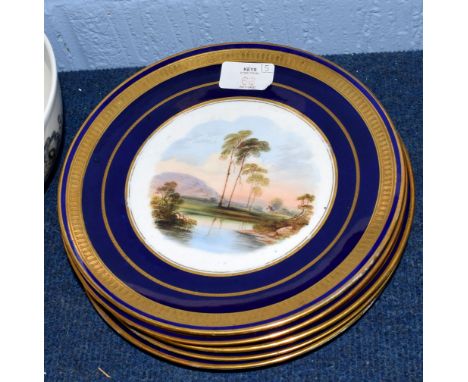 Group of five late 19th century Aynsley porcelain plates all decorated with landscape designs, 23cm diam (5)  