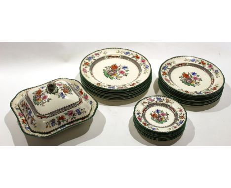 Quantity of Copeland Spode Chinese Rose dinner wares including eight dinner plates, eight side plates and tureen and cover wi