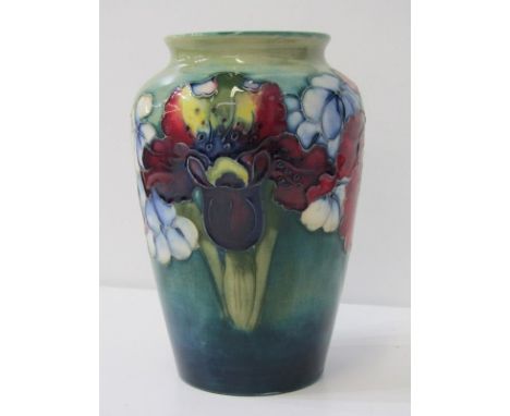 MOORCROFT, orchid pattern, green ground 15cm vase 