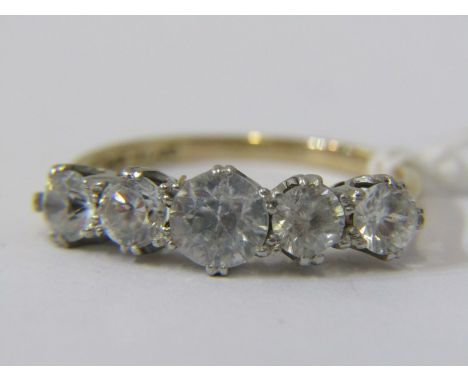 VINTAGE 9ct &amp; PLATINUM 5 STONE RING, bright well matched placed stones, size N 