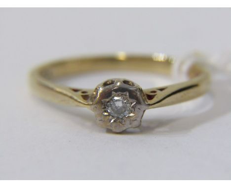 9ct YELLOW GOLD DIAMOND SOLITAIRE RING, size K-L 