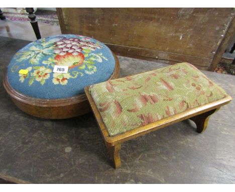 VICTORIAN TAPESTRY CIRCULAR WALNUT FRAME FOOT STOOL &amp; 1 OTHER 