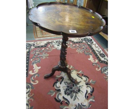 VICTORIAN WALNUT WINE TABLE, writhen stem on tripod base (needs restoration) 