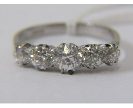 18ct WHITE GOLD 5 STONE DIAMOND RING, principal diamond approx 0.75 carat. total diamond weight of 1.5 - 1.75 carat, bright w