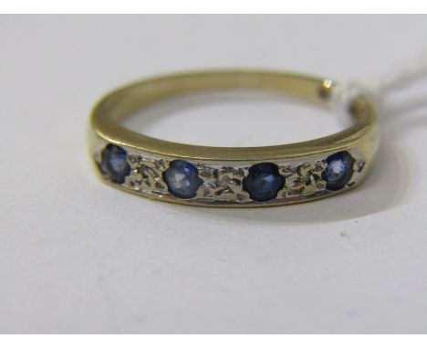 9ct YELLOW GOLD SAPPHIRE &amp; DIAMOND 7 STONE ETERNITY STYLE RING, size K 