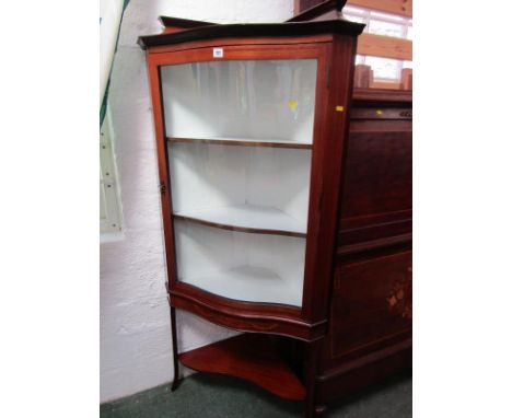 EDWARDIAN INLAID MAHOGANY DISPLAY CABINET, serpentine fronted door with marquetry swag decoration and base shelf, 161cm heigh