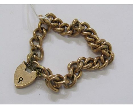 VINTAGE 9ct CHARM STYLE BRACELET WITH HEART PADLOCK CLASP, yellow gold/rose gold, approx. 13.6 grams 