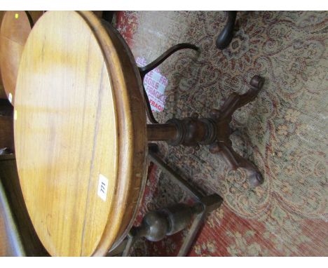 VICTORIAN WALNUT &amp; MAHOGANY WINE TABLE, carved scroll tripod base with fluted column support, 49cm diameter 